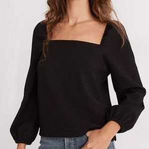 Madewell Crepe Square-Neck Puff Sleeve Top True Black Medium